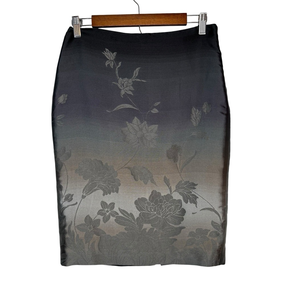 Ralph Lauren Gradient Floral Pencil Skirt in Black and Gray